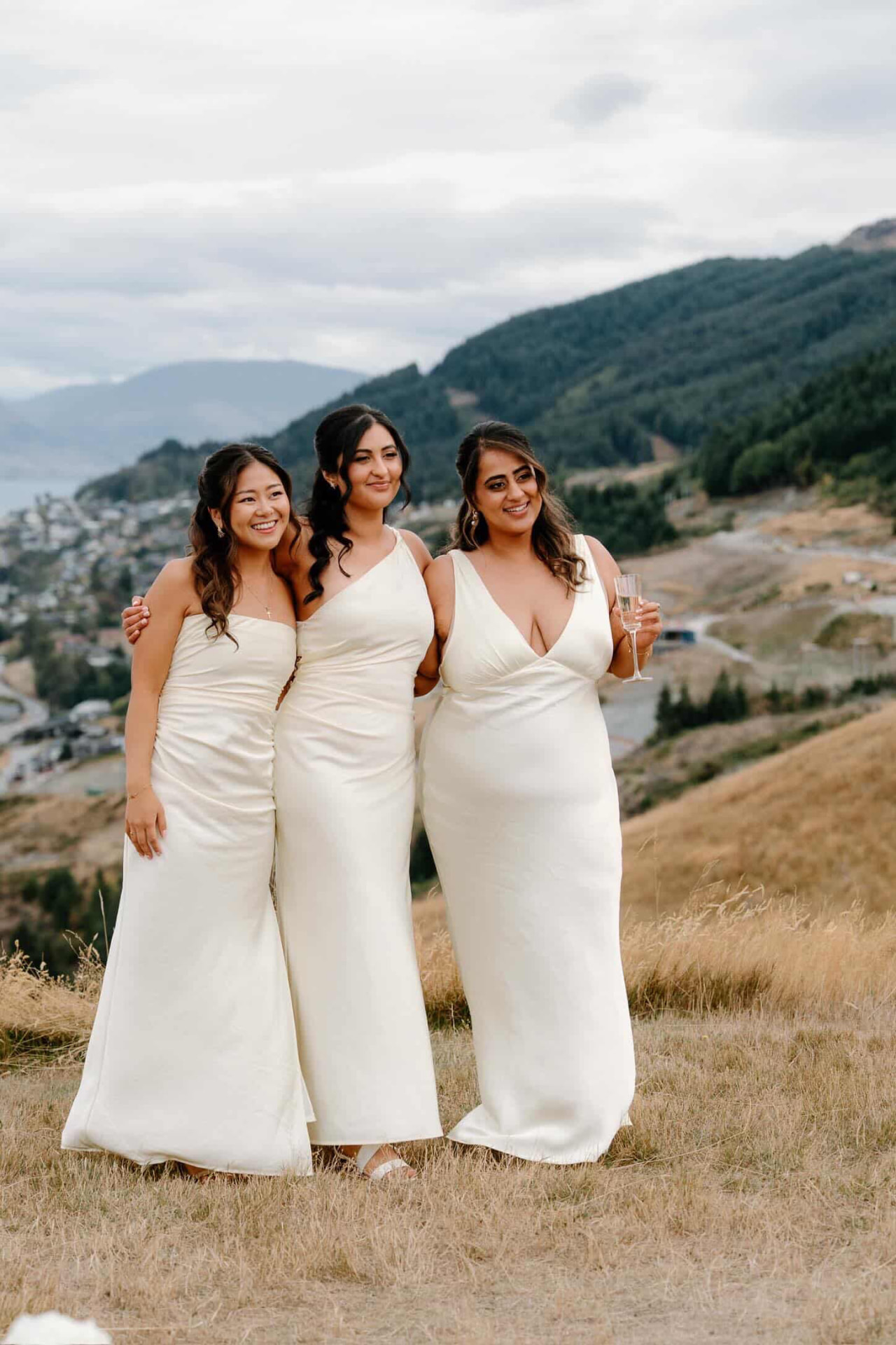 Three bridesmaids on the hill above Queenstown